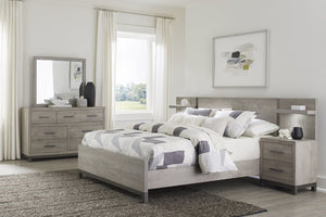 English Elm Gray Two-Tone Melamine Full Bedroom Set with LED Nightstand and Industrial Accents B011S08115