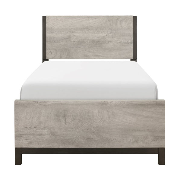 English Elm Gray Two-Tone Melamine Full Bedroom Set with LED Nightstand and Industrial Accents B011S08115