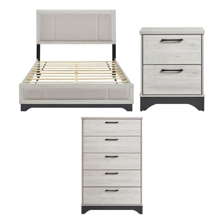 English Elm Beige Upholstered Eastern King Bedroom Set with Two Tone Wood Finish and Storage B011S08119