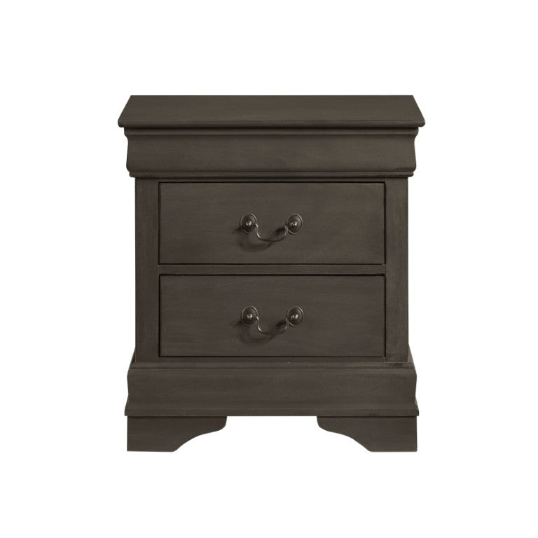 English Elm Gray Louis Philippe Bedroom Set with Okume Veneer Dresser Mirror and Nightstand B011S08230