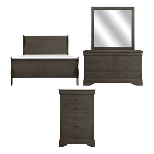 English Elm Gray Louis Philippe Sleigh Bedroom Suite with Brass Hardware Eastern King Four Piece B011S08233