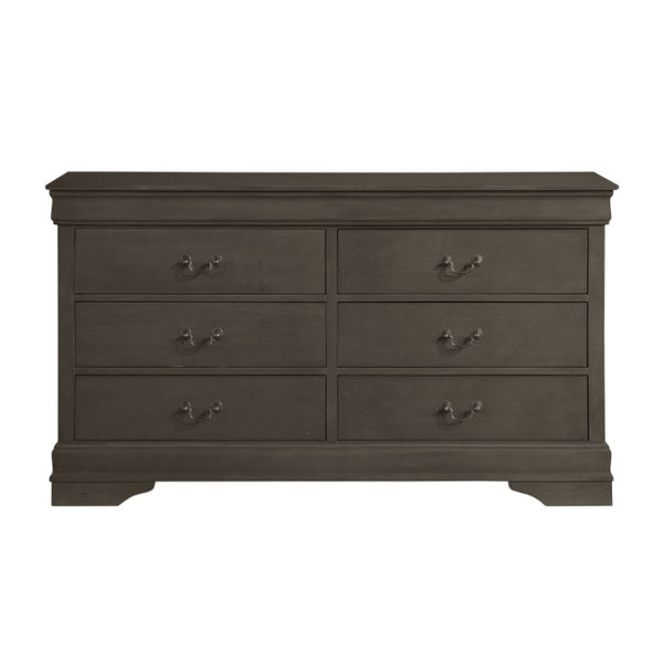 English Elm Gray Louis Philippe Sleigh Bedroom Suite with Brass Hardware Eastern King Four Piece B011S08233