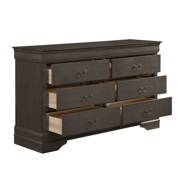 English Elm Gray Louis Philippe Sleigh Bedroom Suite with Brass Hardware Eastern King Four Piece B011S08233