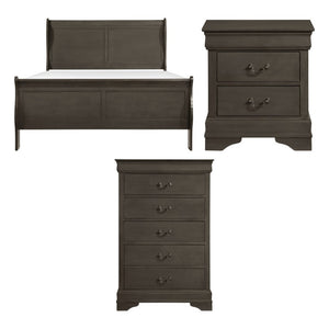 English Elm Gray Louis Philippe Queen Sleigh Bedroom Set with Okume Veneer and Brass Hardware B011S08237