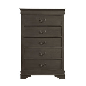 English Elm Gray Louis Philippe Queen Sleigh Bedroom Set with Okume Veneer and Brass Hardware B011S08237