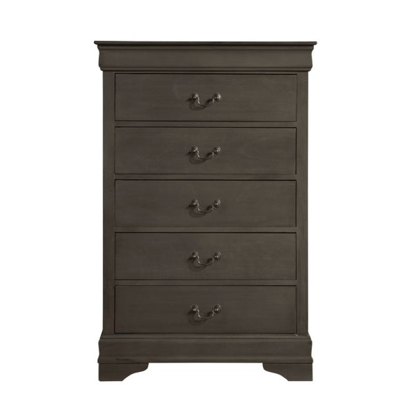 English Elm Gray Louis Philippe Queen Sleigh Bedroom Set with Okume Veneer and Brass Hardware B011S08237