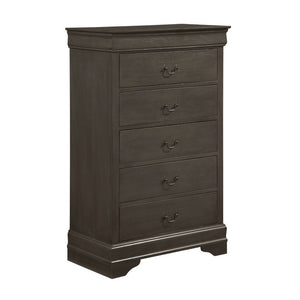 English Elm Gray Louis Philippe Queen Sleigh Bedroom Set with Okume Veneer and Brass Hardware B011S08237