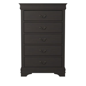 English Elm Gray Louis Philippe Queen Sleigh Bedroom Set with Okume Veneer and Brass Hardware B011S08237