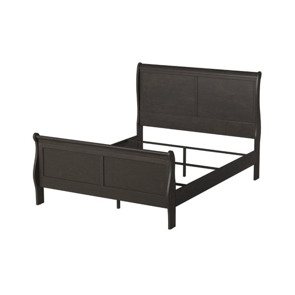 English Elm Gray Louis Philippe Queen Sleigh Bedroom Set with Okume Veneer and Brass Hardware B011S08237
