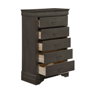 English Elm Gray Louis Philippe Bedroom Set Sleigh Bed Nightstand Chest Antiqued Brass B011S08240
