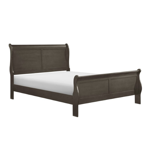 English Elm Gray Louis Philippe Bedroom Set Sleigh Bed Nightstand Chest Antiqued Brass B011S08240