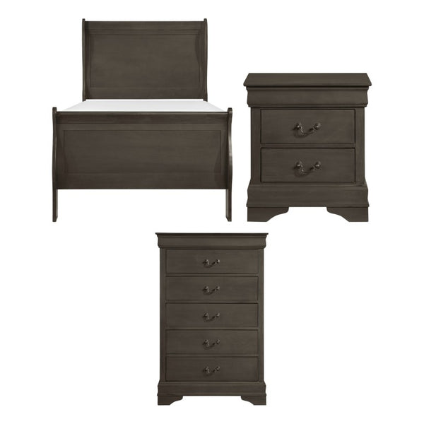 English Elm Gray Louis Philippe Twin Bedroom Set with Sleigh Bed Nightstand and Chest B011S08243