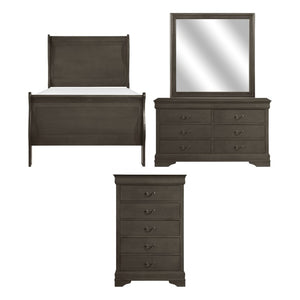 English Elm Gray Louis Philippe Twin Sleigh Bedroom Suite with Okume Veneer and Brass Accents B011S08245