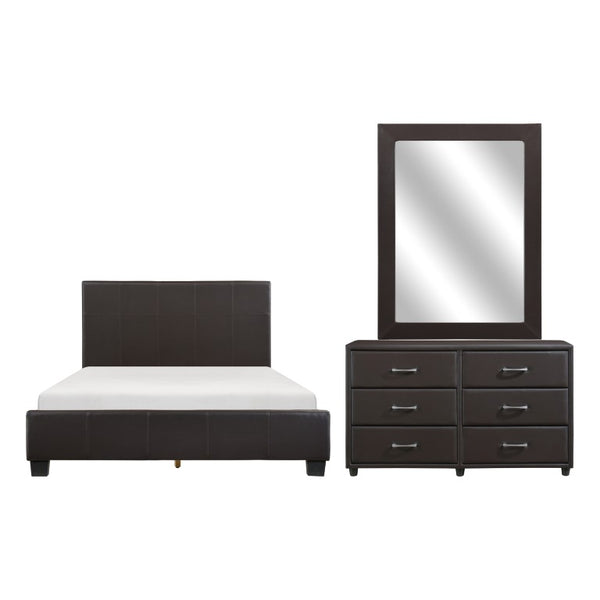 English Elm Brown Faux Leather Eastern King Bedroom Set with Dresser Mirror and Silver Hardware B011S08248