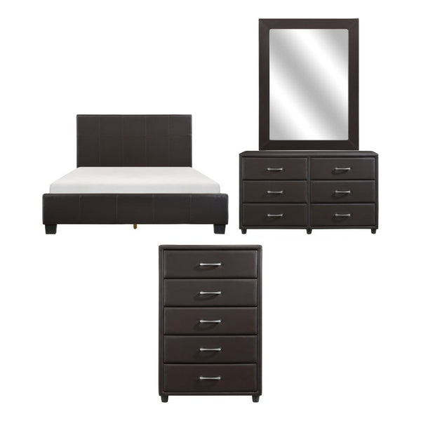 English Elm Brown Faux Leather Eastern King Bedroom Set with Dresser Mirror Chest Urban Style B011S08249