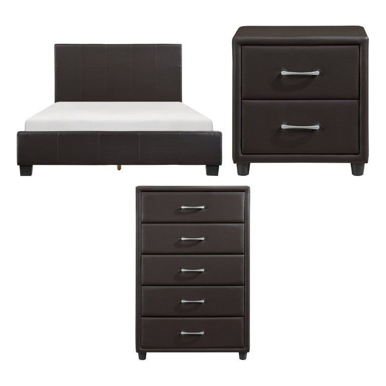 English Elm Brown Faux Leather California King Bedroom Set with Nightstand Chest Silver Hardware B011S08250