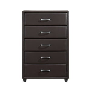 English Elm Brown Faux Leather Queen Bedroom Set with Bed Nightstand and Chest Silver Hardware B011S08253