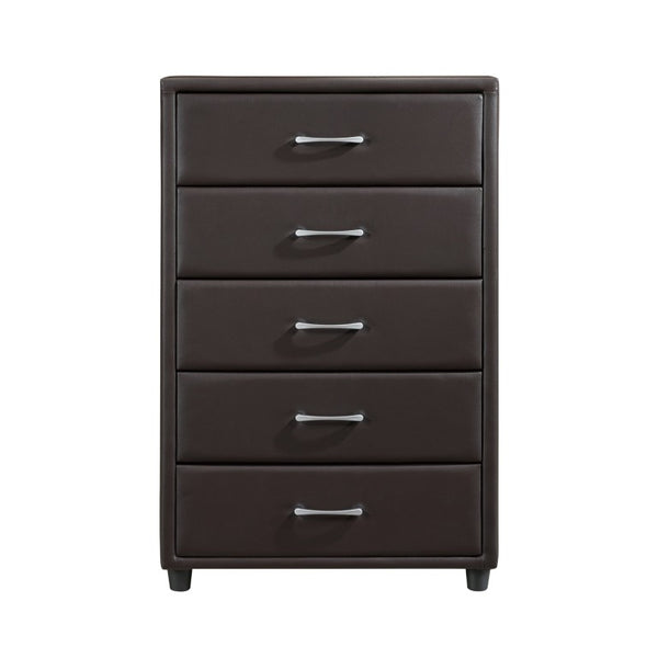 English Elm Brown Faux Leather Queen Bedroom Set with Bed Nightstand and Chest Silver Hardware B011S08253