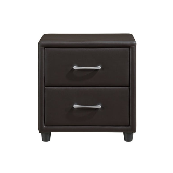 English Elm Brown Faux Leather Queen Bedroom Set with Bed Nightstand and Chest Silver Hardware B011S08253