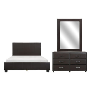 English Elm Brown Faux Leather Queen Bedroom Set with Matching Dresser Mirror and Silver Hardware B011S08254
