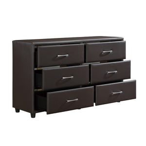 English Elm Brown Faux Leather Queen Bedroom Set with Matching Dresser Mirror and Silver Hardware B011S08254