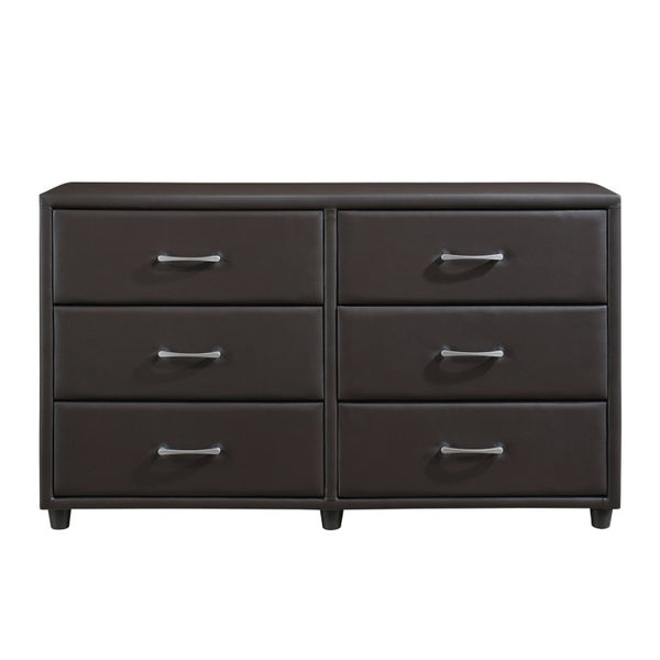English Elm Brown Faux Leather Queen Bedroom Set with Matching Dresser Mirror and Silver Hardware B011S08254
