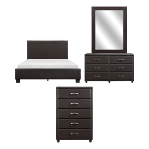 English Elm Brown Faux Leather Queen Bedroom Set with Dresser Mirror Chest Urban Style B011S08255