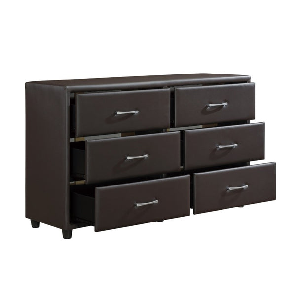 English Elm Brown Faux Leather Queen Bedroom Set with Dresser Mirror Chest Urban Style B011S08255