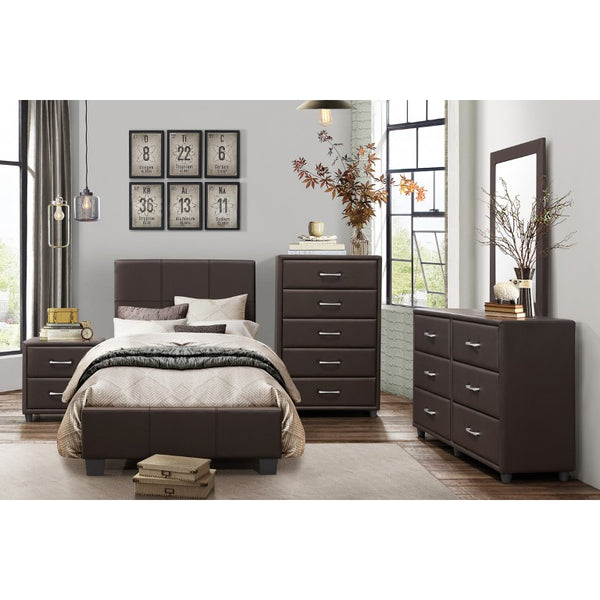 English Elm Brown Faux Leather Queen Bedroom Set with Dresser Mirror Chest Urban Style B011S08255