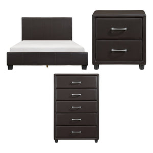 English Elm Brown Faux Leather Full Bedroom Set with Bed Nightstand and Chest in Urban Style B011S08256