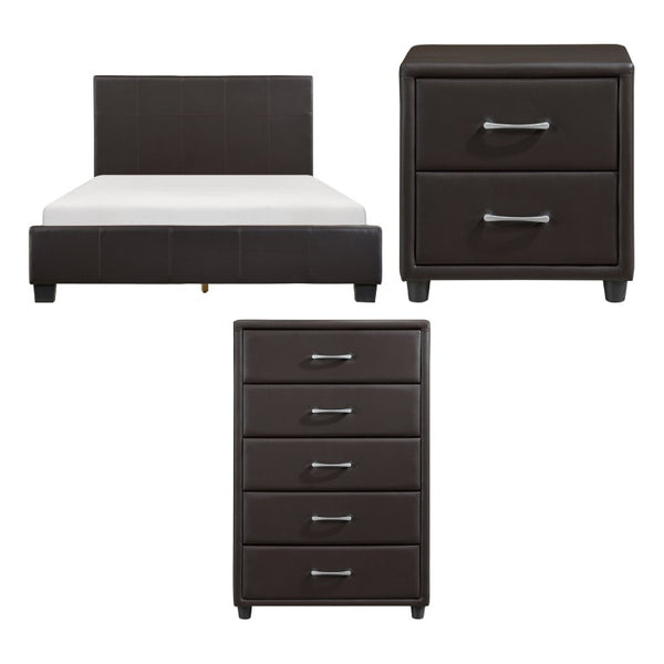 English Elm Brown Faux Leather Full Bedroom Set with Bed Nightstand and Chest in Urban Style B011S08256