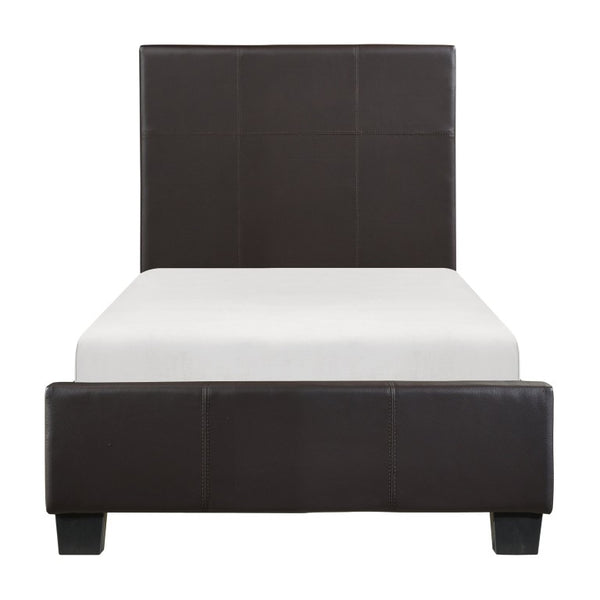 English Elm Brown Faux Leather Twin Bedroom Set with Dresser Mirror and Silver Tone Hardware B011S08260