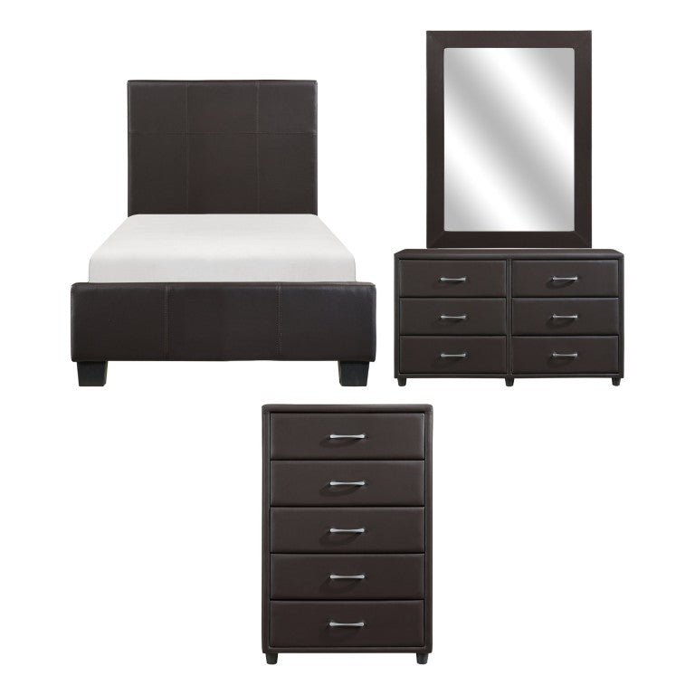 English Elm Brown Faux Leather 4 Piece Twin Bedroom Set with Dresser Mirror Chest Urban Style B011S08261