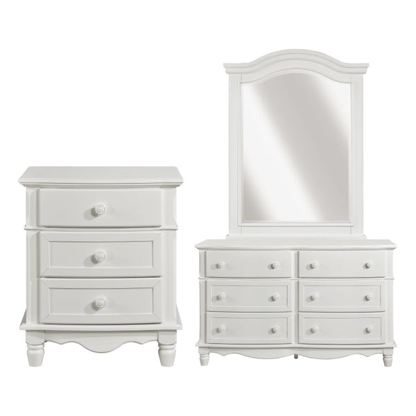 English Elm White Cottage Kids Bedroom Set with Bow Front Dresser Bead Board Nightstand and Mirror White 3-Piece B011S08284
