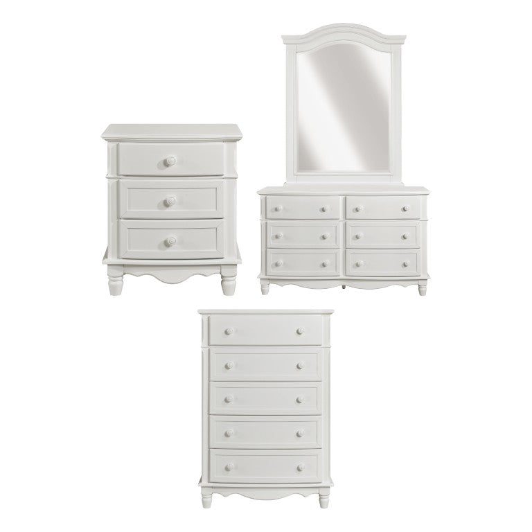 English Elm White Cottage Style Kids Bedroom Set with Bow Front Drawers and Bead Board Paneling B011S08286