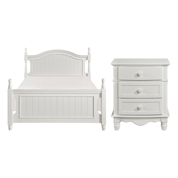 English Elm White Cottage Bunk Bed Set with Two Nightstands Beadboard Panels and Guard Rails Full B011S08288