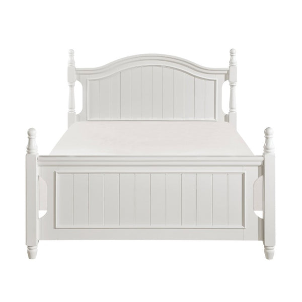 English Elm White Cottage Bunk Bed Set with Two Nightstands Beadboard Panels and Guard Rails Full B011S08288
