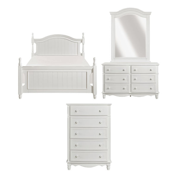 English Elm White Cottage Kids Bedroom Set with Full Bed Dresser Mirror and Bow Front Chest B011S08291