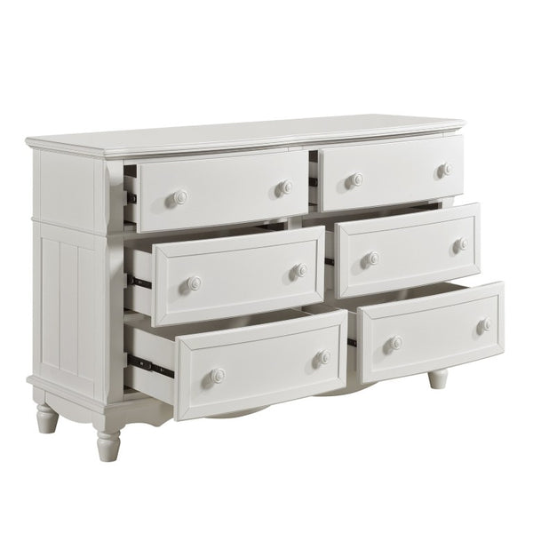 English Elm White Cottage Kids Bedroom Set with Full Bed Dresser Mirror and Bow Front Chest B011S08291