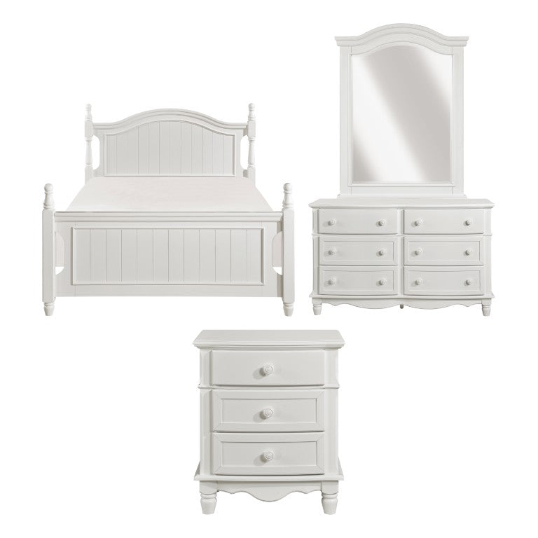 English Elm White Cottage Full Bedroom Set with Beadboard Dresser Mirror and Nightstand for Kids B011S08292
