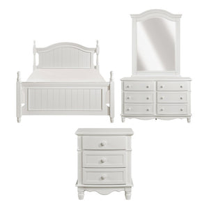 English Elm White Cottage Full Bedroom Set with Bead Board Panels Scalloped Base and Turned Posts B011S08293