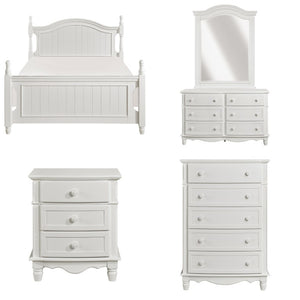 English Elm White Six Piece Kids Bedroom Set with Trundle Cottage Bead Board Wood Details 6-Piece: Full Bed, Dresser, Mirror, 2 Nightstands & Chest B011S08295