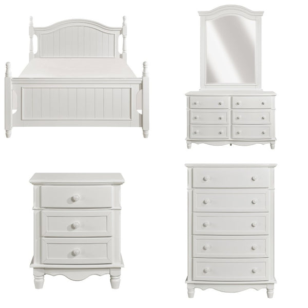 English Elm White Six Piece Kids Bedroom Set with Trundle Cottage Bead Board Wood Details 6-Piece: Full Bed, Dresser, Mirror, 2 Nightstands & Chest B011S08295