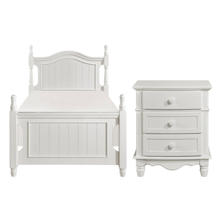 English Elm White Cottage Bunk Bed Set with Two Nightstands Beadboard Panels and Guard Rails Twin - B B011S08297