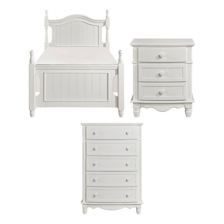 English Elm White Cottage Kids Bedroom Set Twin Bed Nightstand Chest Bead Board Solid Wood B011S08298