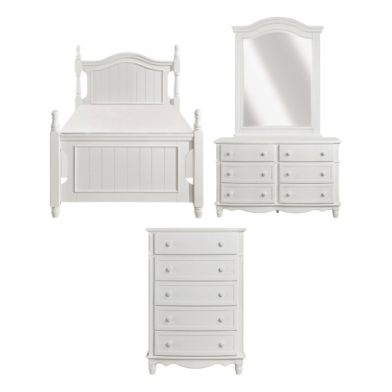 English Elm White Cottage Kids Bedroom Set Twin Bed Dresser Mirror Chest Solid Wood B011S08300