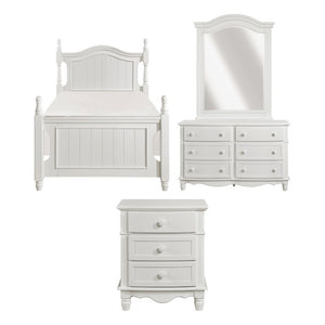 English Elm White Cottage Five Piece Twin Bedroom Set with Beadboard Dresser and Nightstands B011S08302