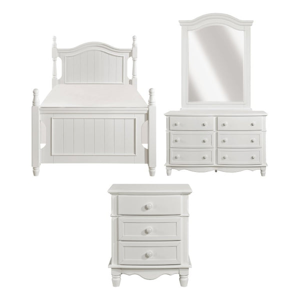 English Elm White Cottage Five Piece Twin Bedroom Set with Beadboard Dresser and Nightstands B011S08302