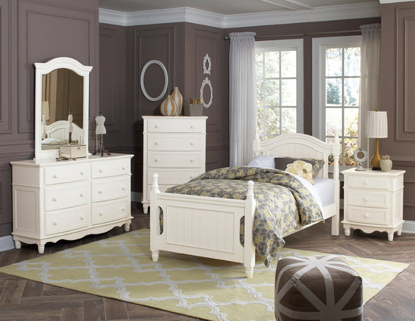English Elm White Cottage Five Piece Twin Bedroom Set with Beadboard Dresser and Nightstands B011S08302