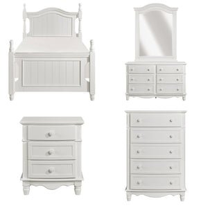 English Elm White Six Piece Kids Bedroom Set with Trundle Cottage Bead Board Wood Details 5-Piece: Twin Bed, Dresser, Mirror, Nightstand & Chest B011S08303